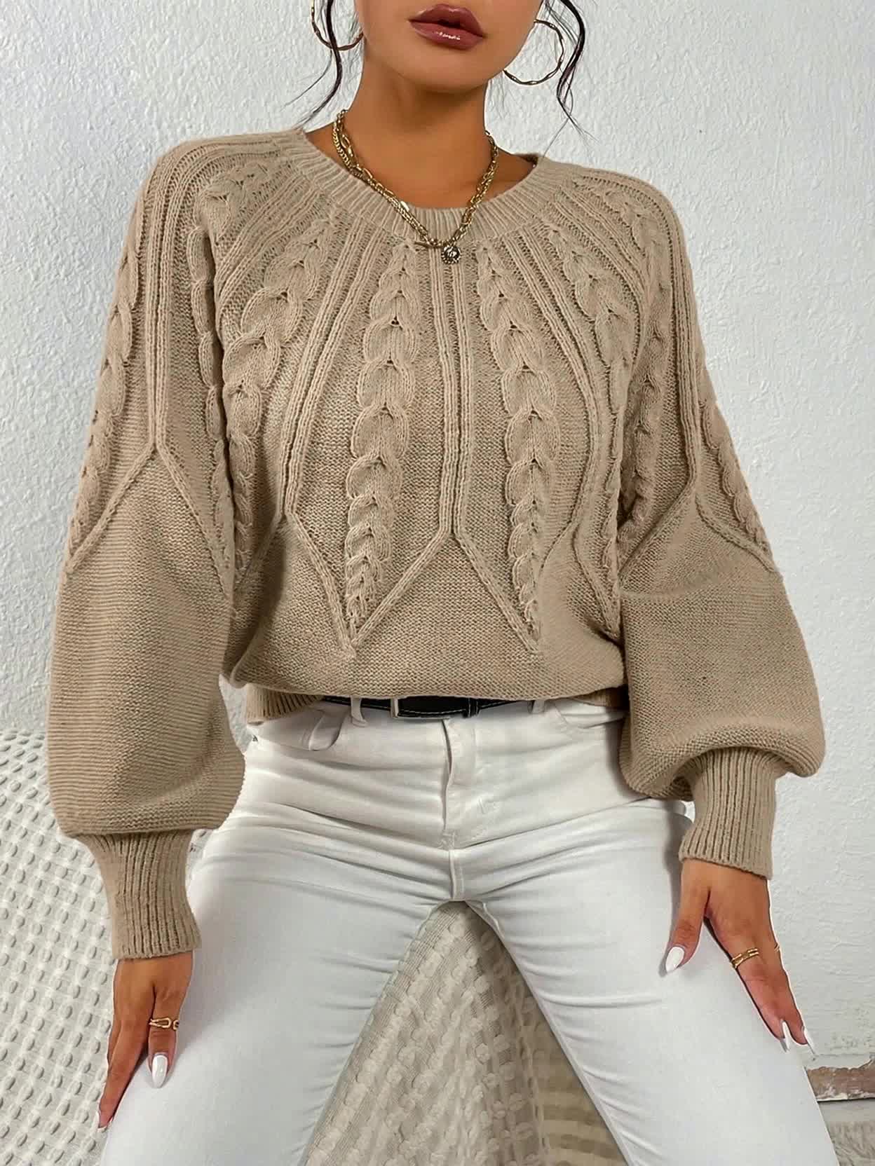 Sabine | Elegant Cable-Knit Lantern Sweater - Solfae