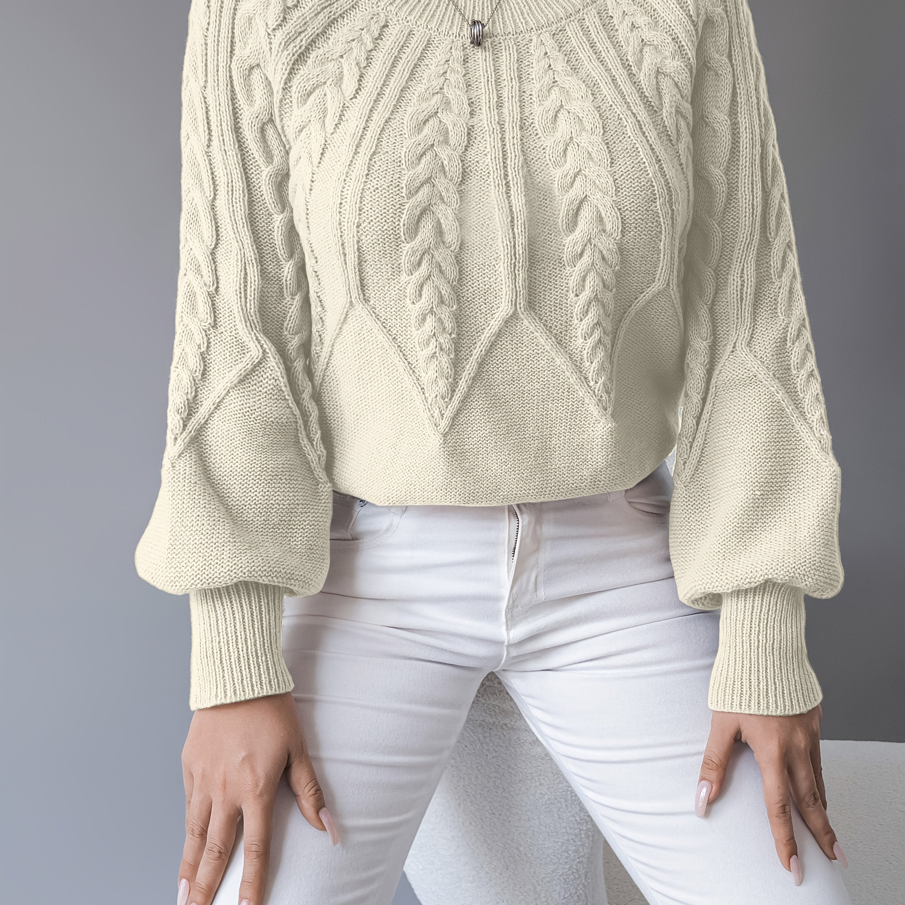 Sabine | Elegant Cable-Knit Lantern Sweater - Solfae