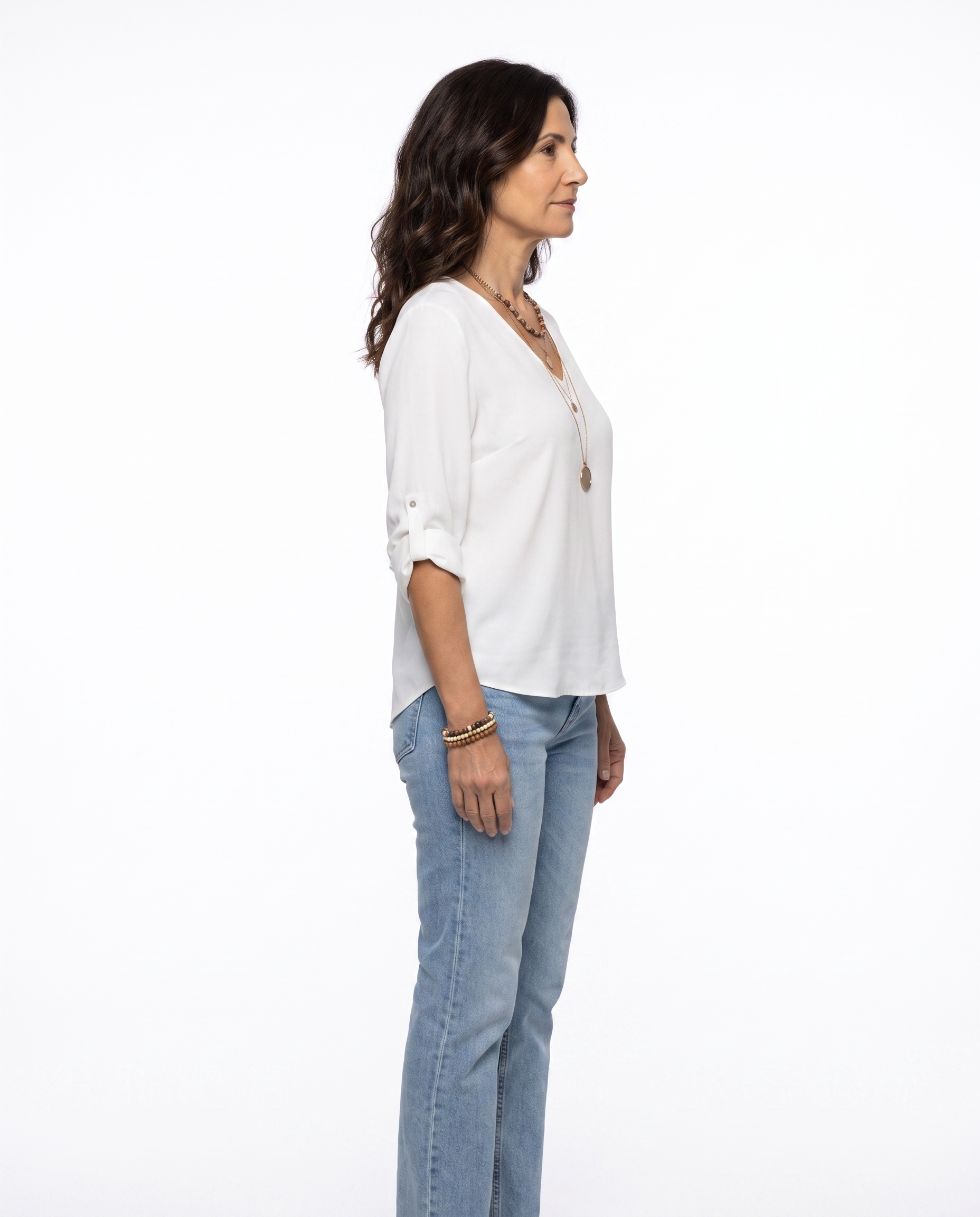 Samantha | Elegant V-Neck Roll-Sleeve Blouse - Solfae