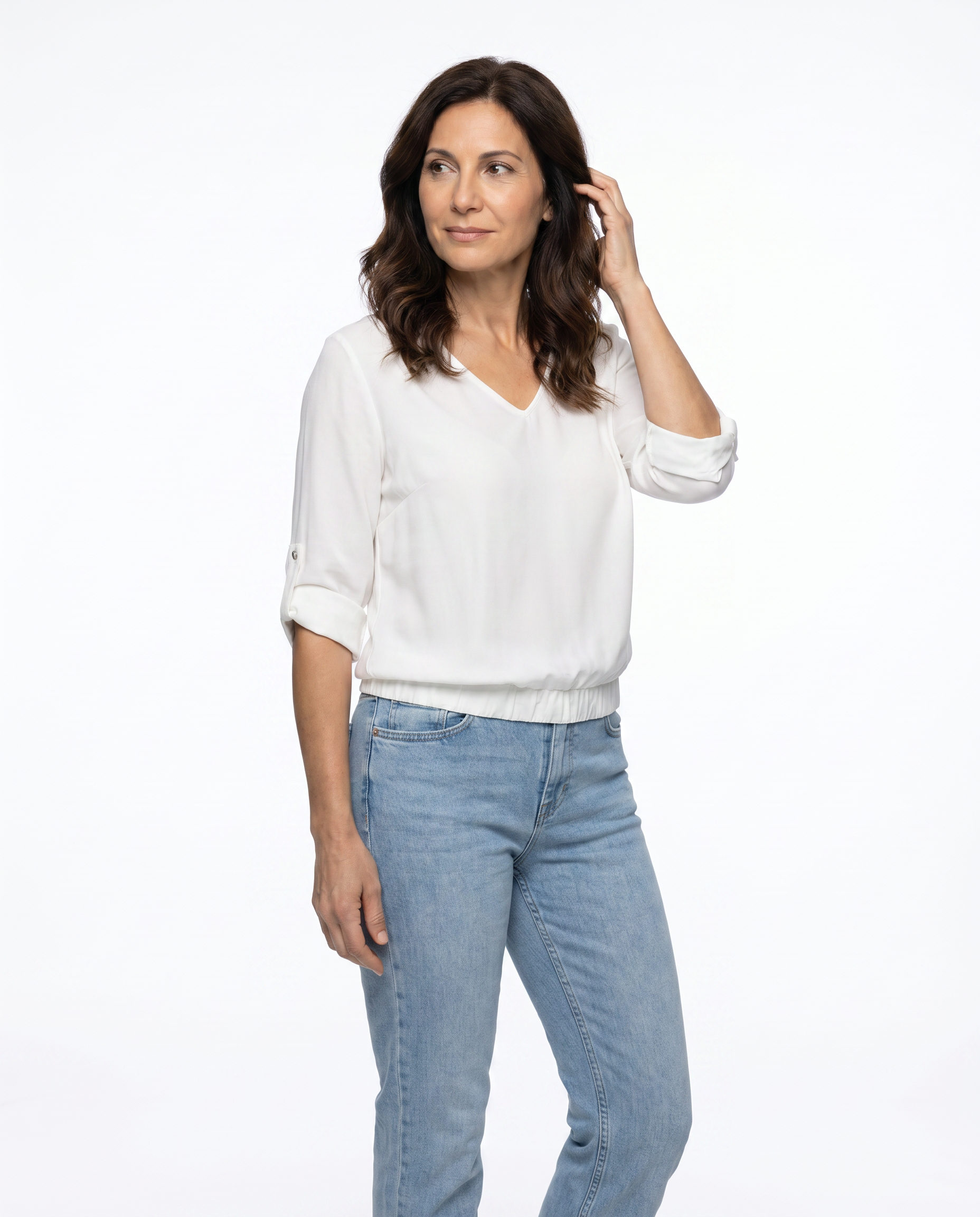 Samantha | Elegant V-Neck Roll-Sleeve Blouse - Solfae