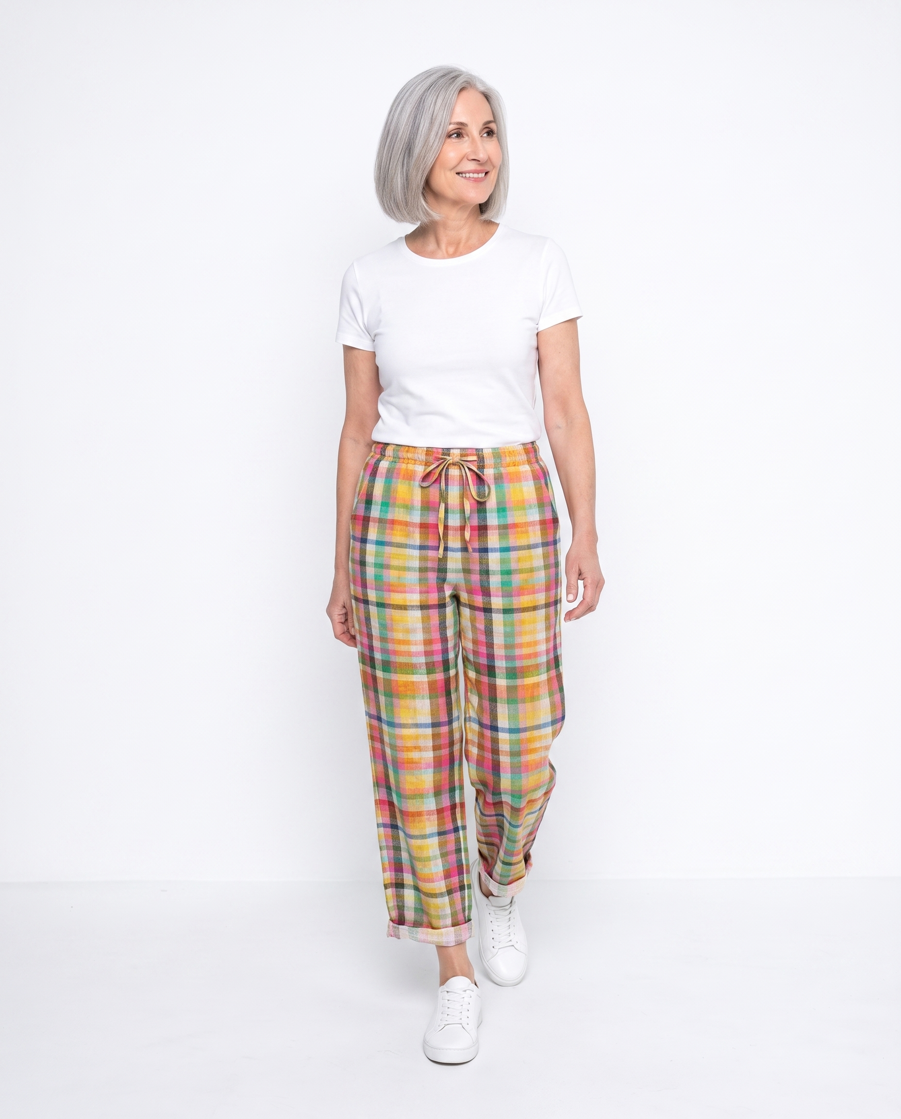 Samantha | Stylish Plaid Drawstring Pants - Solfae