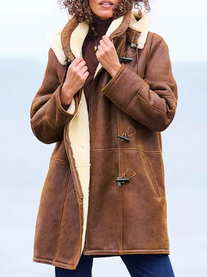 Stephanie | Cozy Shearling Hooded Coat - Solfae
