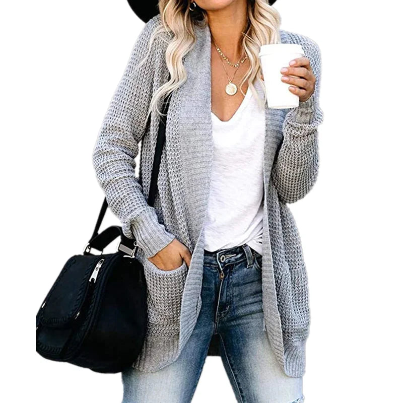 Stephanie | Elegant Waffle Knit Cardigan - Solfae