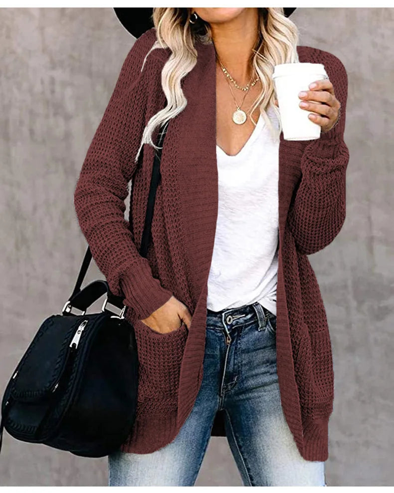 Stephanie | Elegant Waffle Knit Cardigan - Solfae