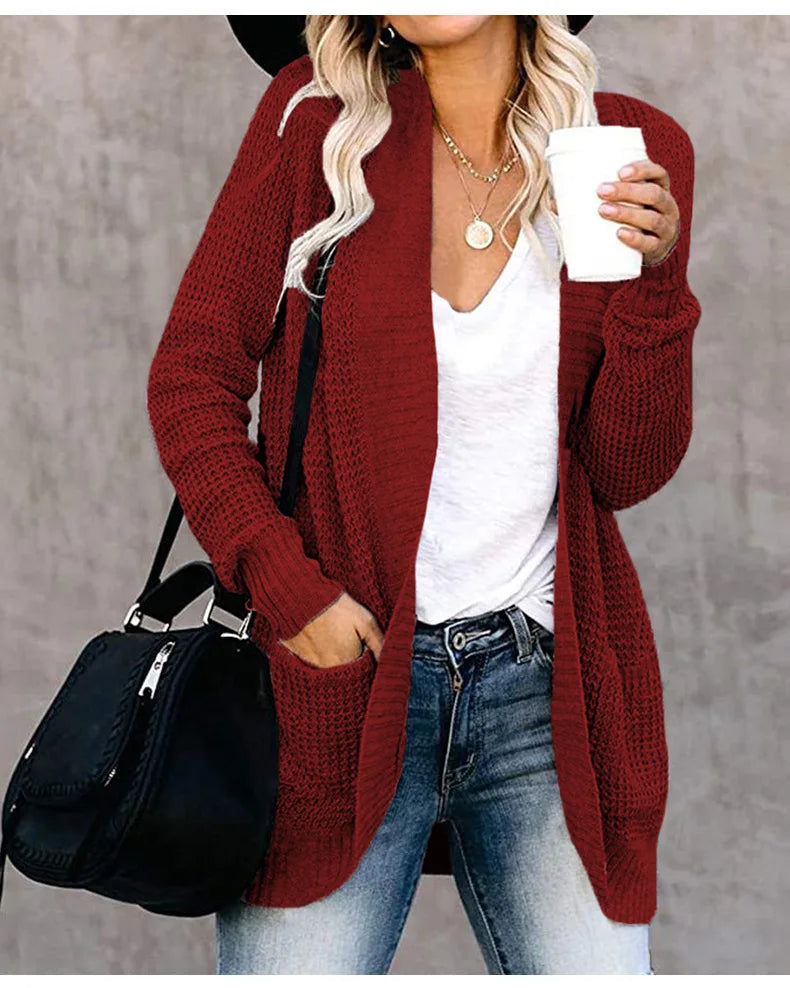 Stephanie | Elegant Waffle Knit Cardigan - Solfae