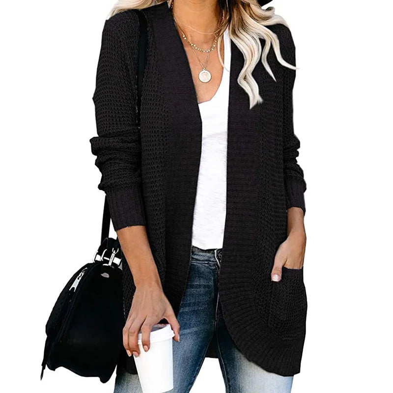 Stephanie | Elegant Waffle Knit Cardigan - Solfae