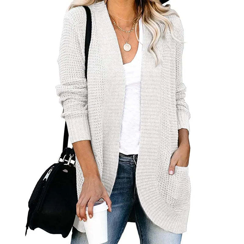 Stephanie | Elegant Waffle Knit Cardigan - Solfae