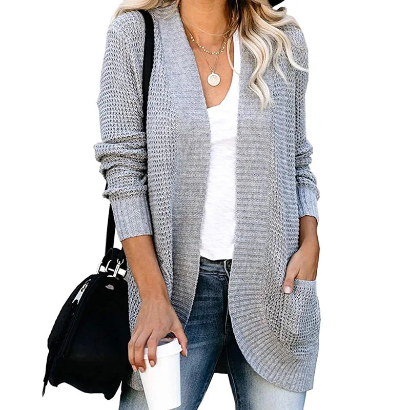 Stephanie | Elegant Waffle Knit Cardigan - Solfae