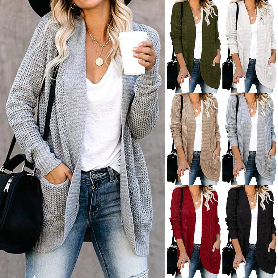 Stephanie | Elegant Waffle Knit Cardigan - Solfae
