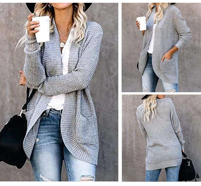 Stephanie | Elegant Waffle Knit Cardigan - Solfae