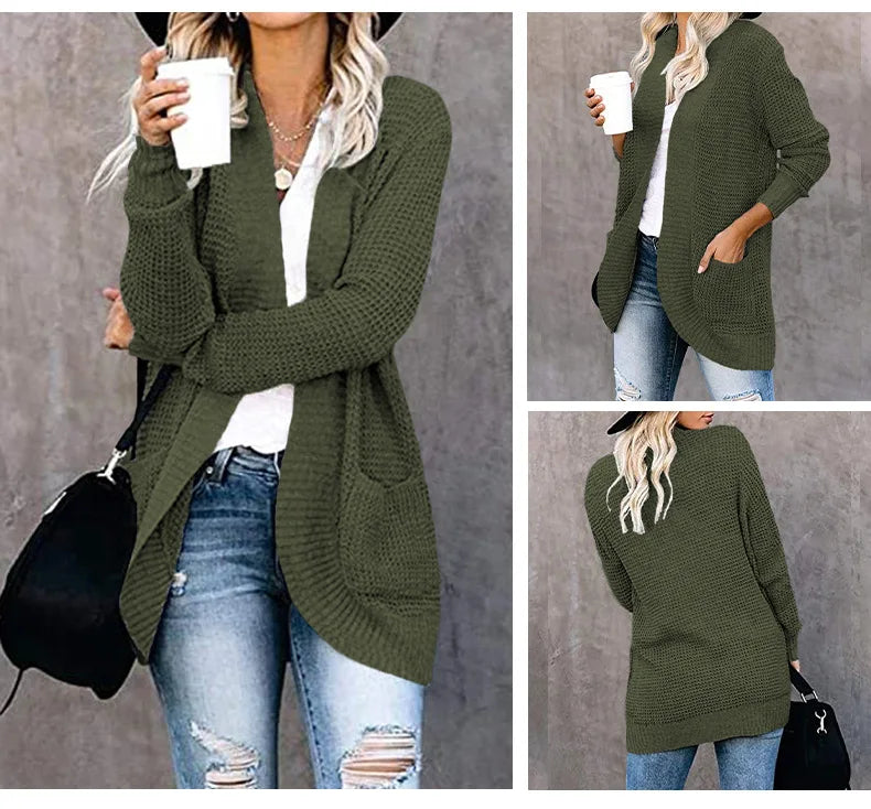 Stephanie | Elegant Waffle Knit Cardigan - Solfae