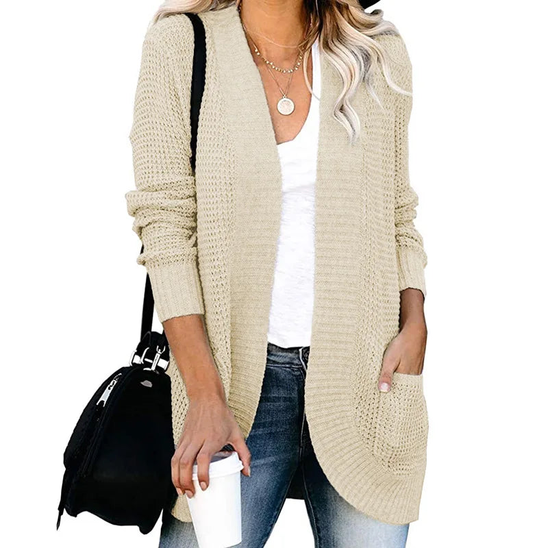 Stephanie | Elegant Waffle Knit Cardigan - Solfae