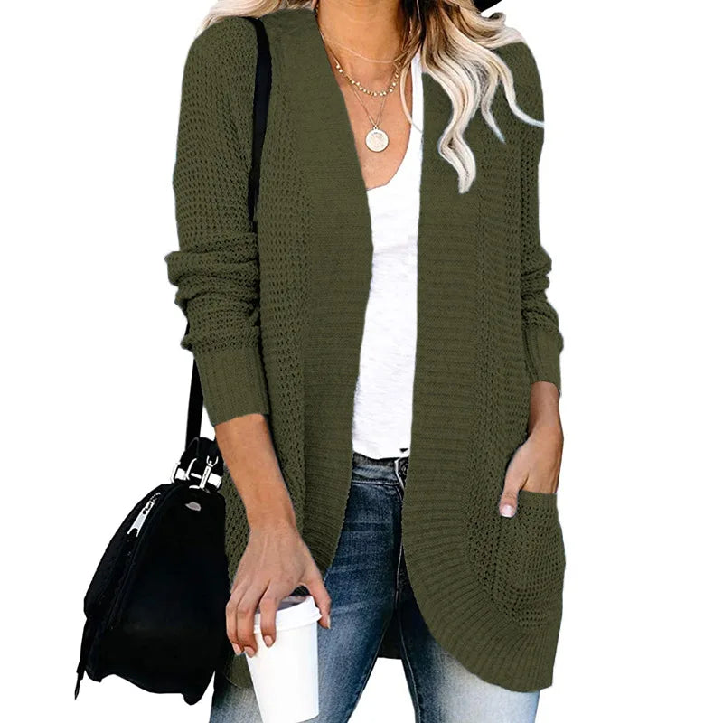 Stephanie | Elegant Waffle Knit Cardigan - Solfae