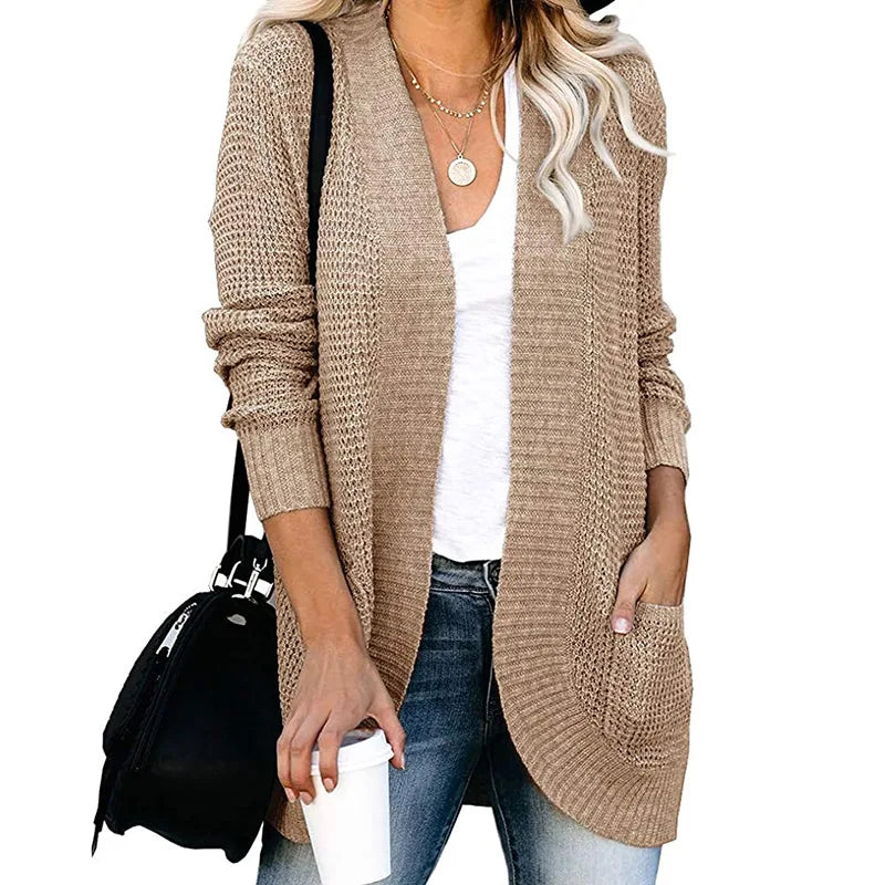 Stephanie | Elegant Waffle Knit Cardigan - Solfae