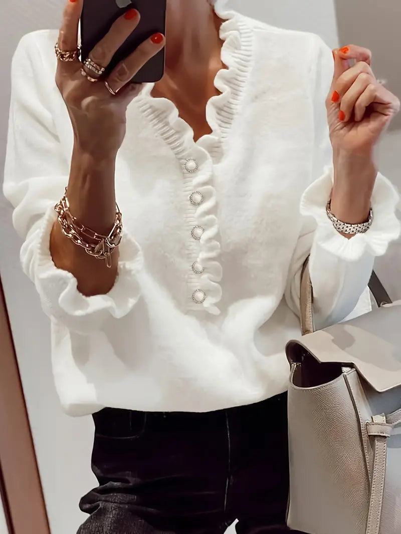 Stephanie | Feminine Ruffle Knit Sweater - Solfae