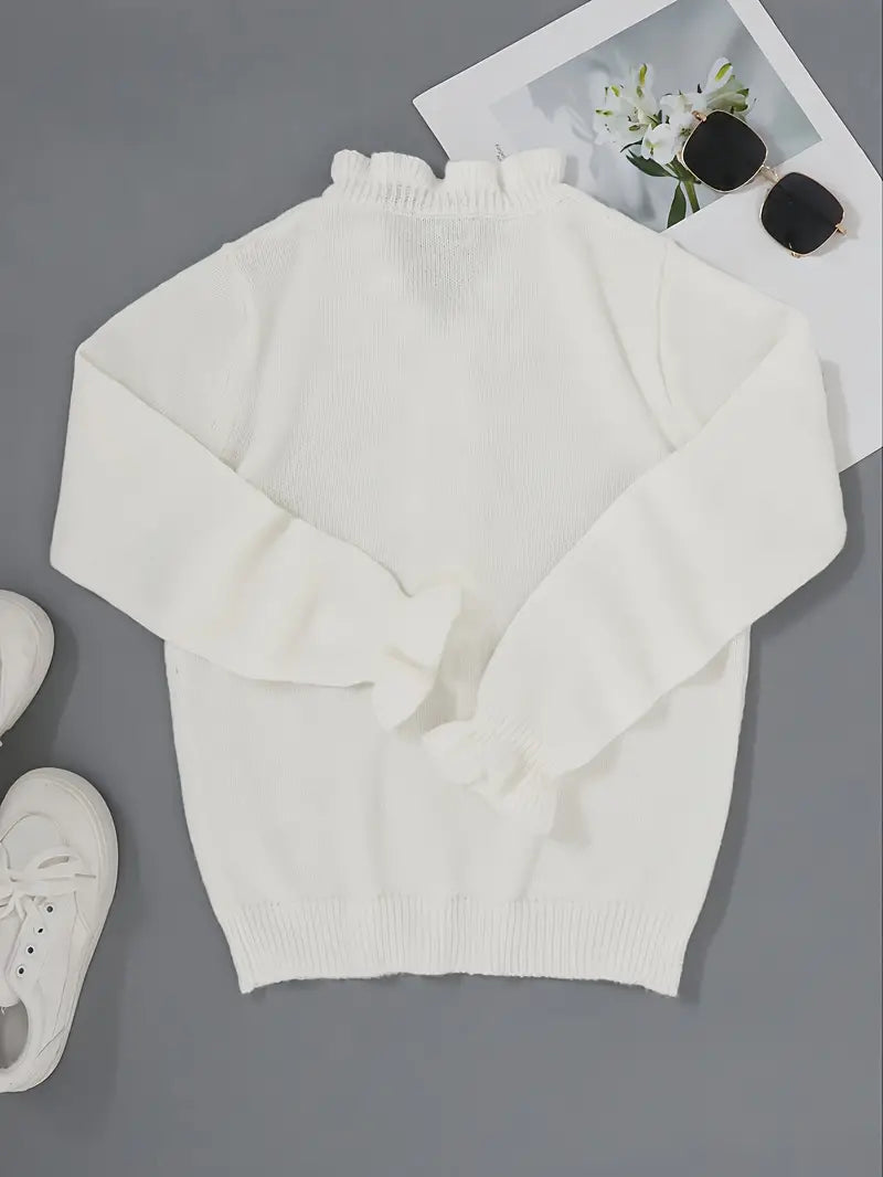 Stephanie | Feminine Ruffle Knit Sweater - Solfae