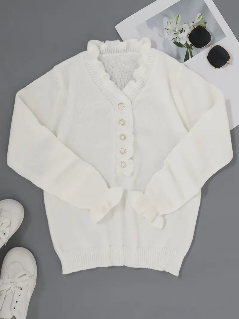 Stephanie | Feminine Ruffle Knit Sweater - Solfae