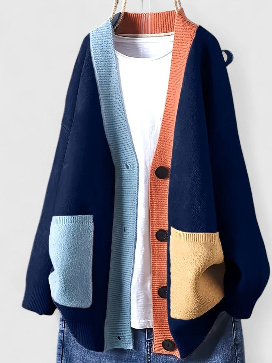 Stephanie | Stylish Color-Block Knit Cardigan - Solfae
