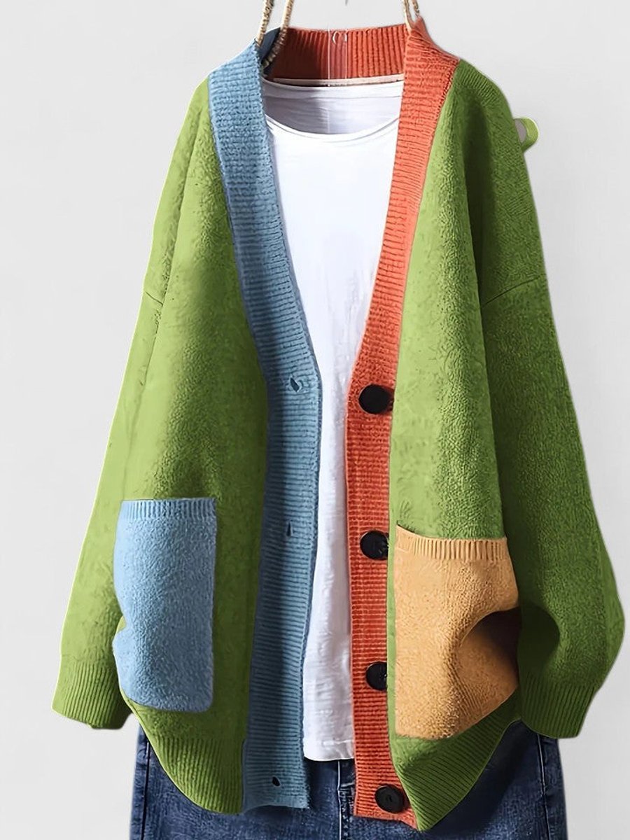 Stephanie | Stylish Color-Block Knit Cardigan - Solfae