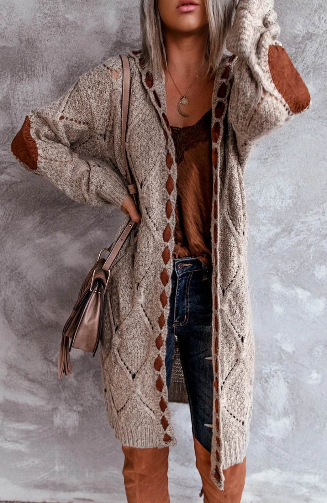 Stephanie | Stylish Hooded Cable Cardigan - Solfae