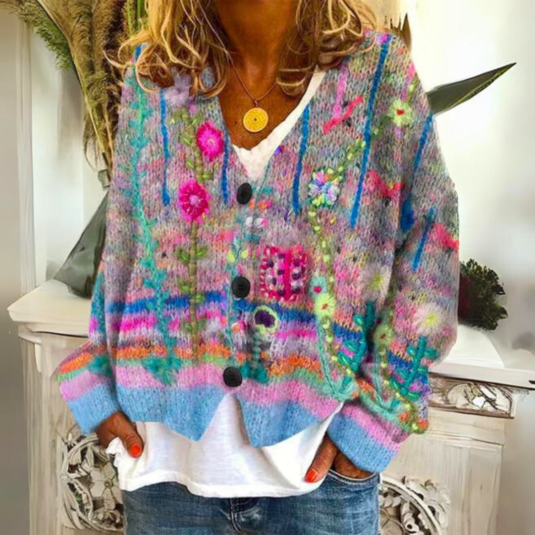 Stephanie | Vintage Floral Knit Cardigan - Solfae