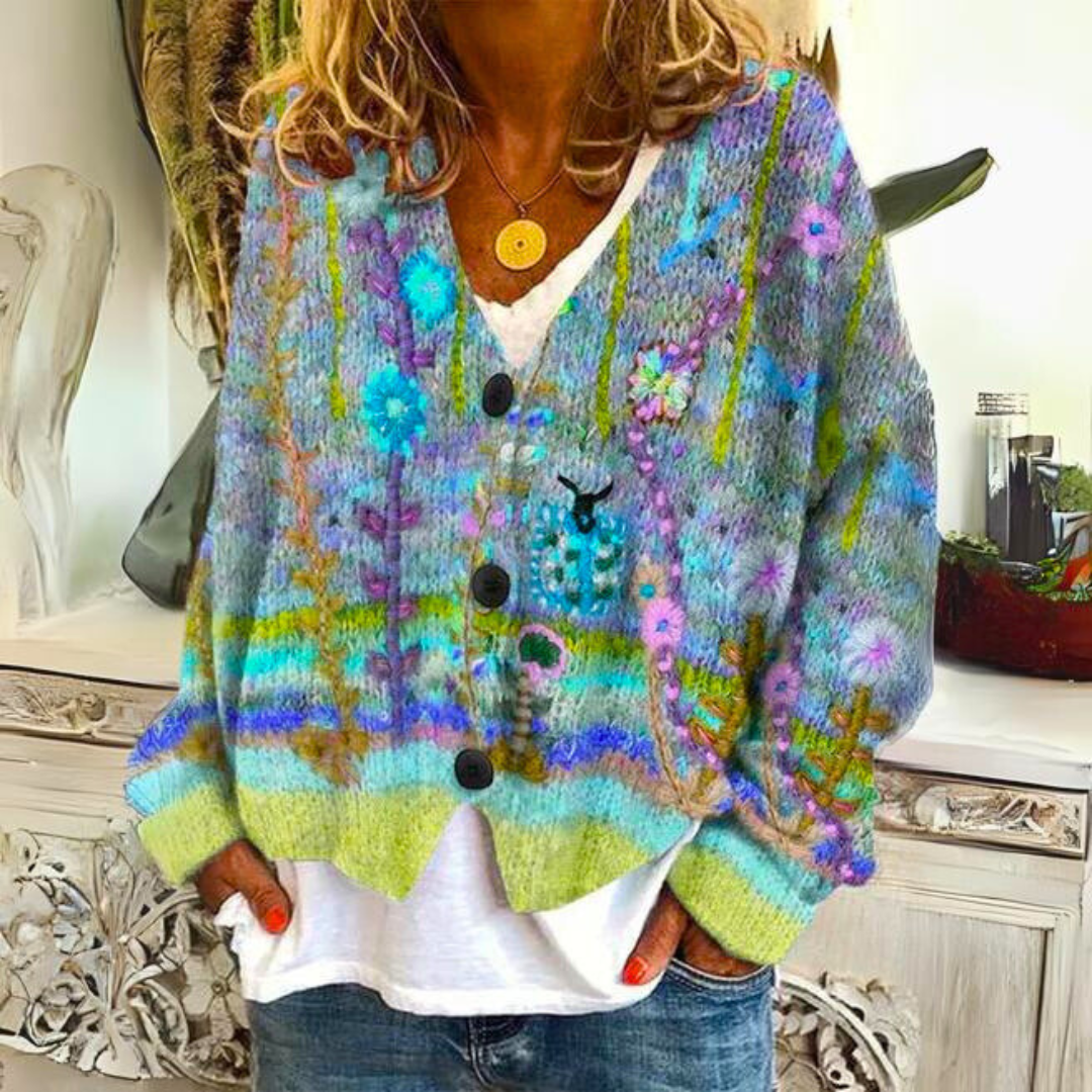 Stephanie | Vintage Floral Knit Cardigan - Solfae