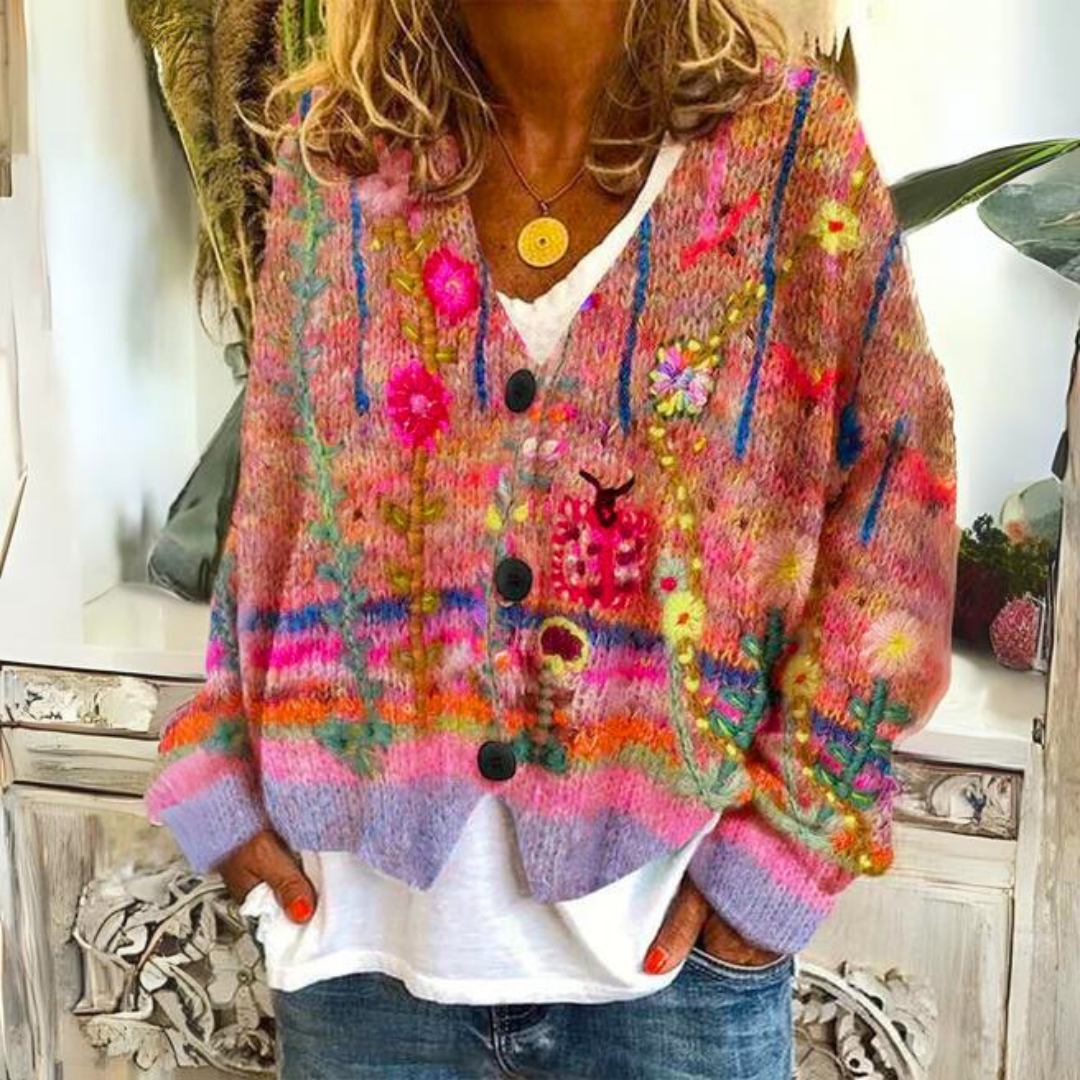 Stephanie | Vintage Floral Knit Cardigan - Solfae