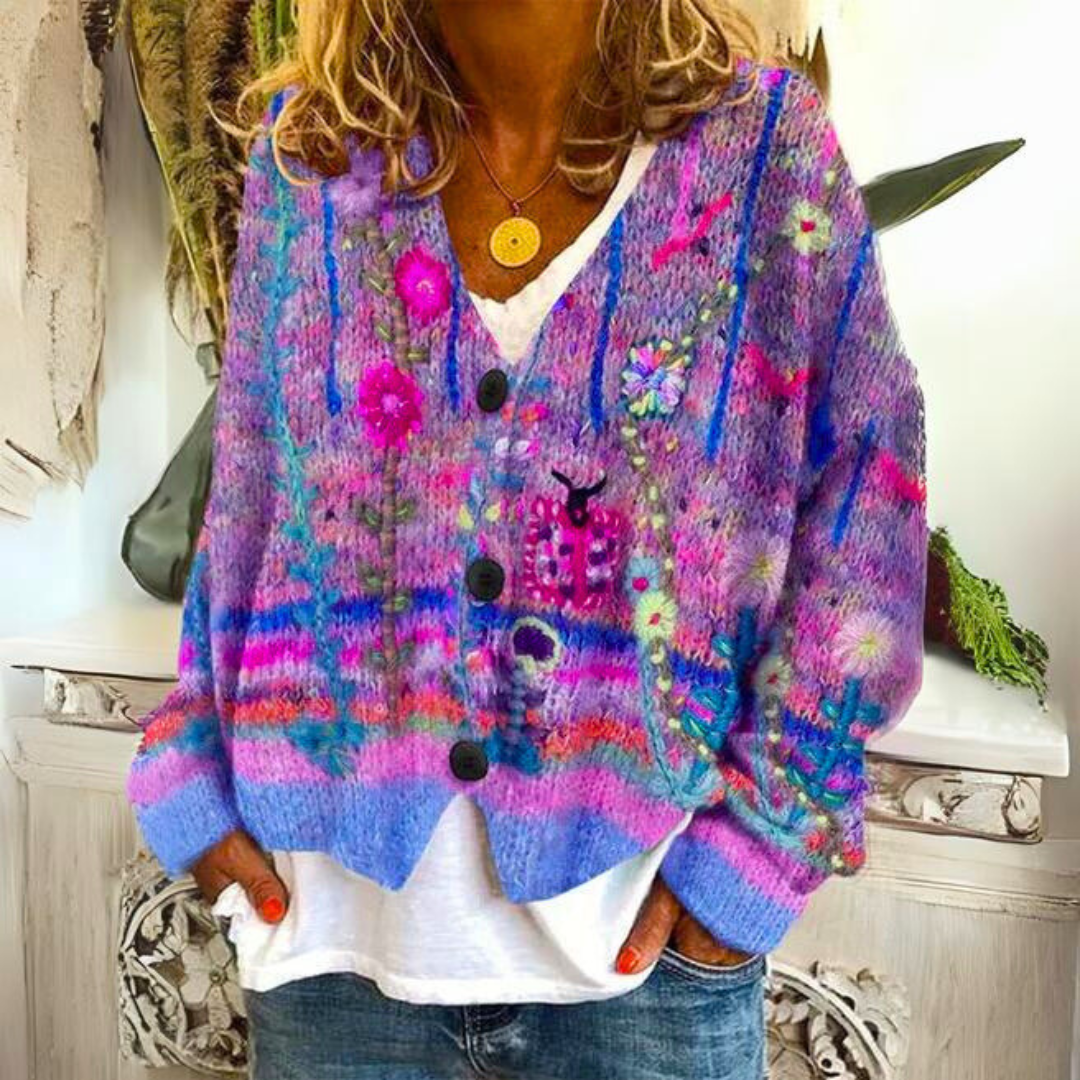 Stephanie | Vintage Floral Knit Cardigan - Solfae