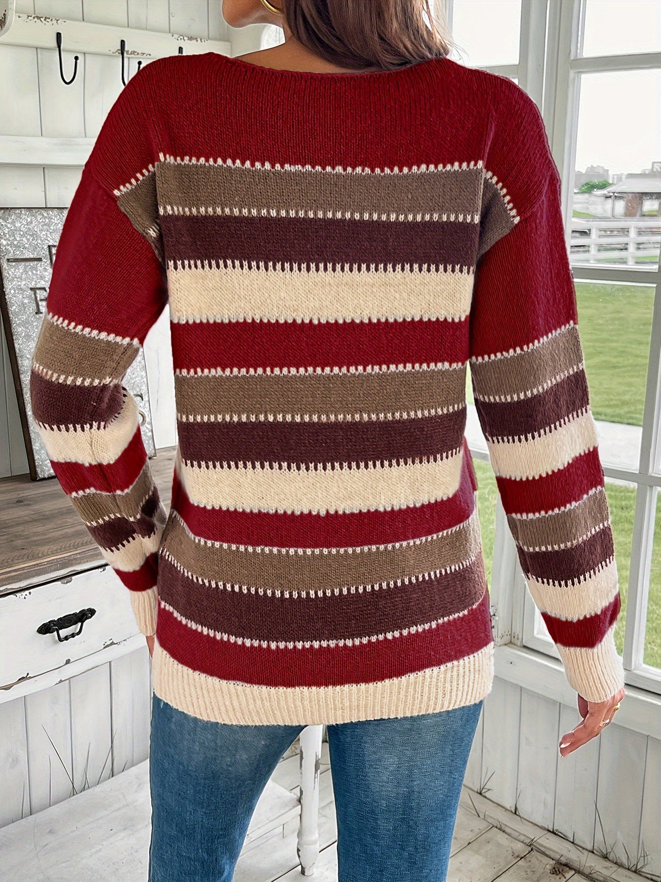 Stephanie | Vintage Striped Colorblock Sweater - Solfae
