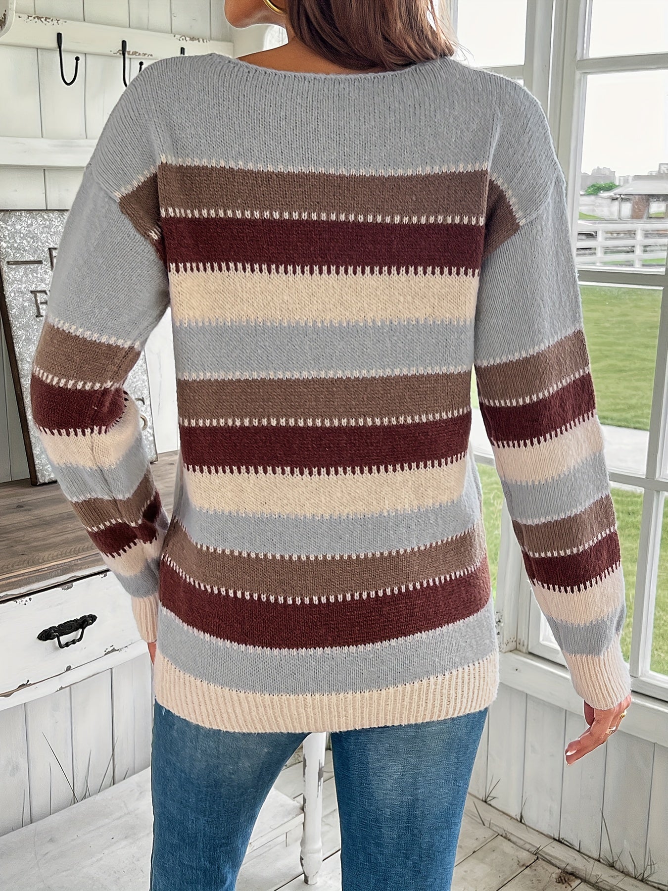 Stephanie | Vintage Striped Colorblock Sweater - Solfae