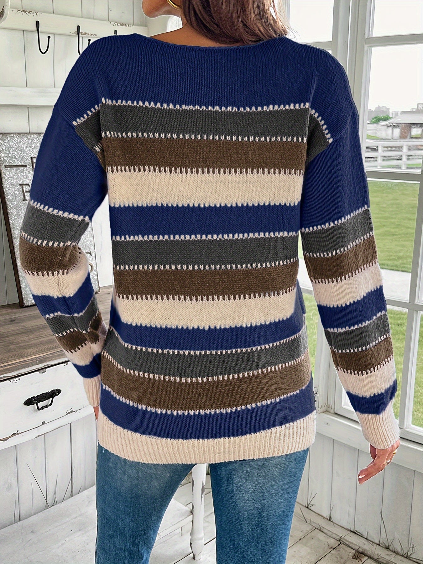 Stephanie | Vintage Striped Colorblock Sweater - Solfae