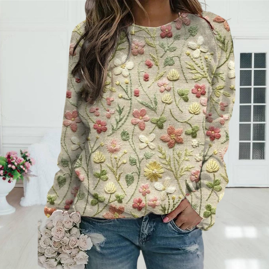 Vintage | Floral Embroidered Knit Sweater - Solfae